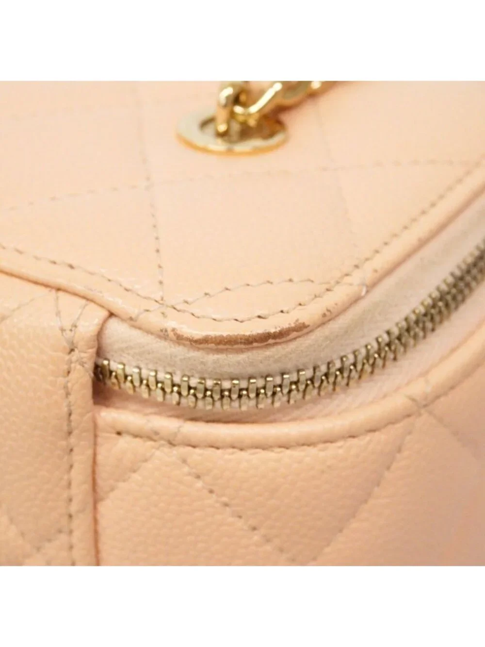 Chanel Vanity Bag Quilted Caviar Leather Pink Champagne Gold 2-Way
